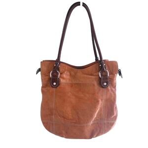The Trend Pebble Cognac Leather Handbag Designed in Italy